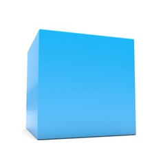 Blank blue 3d cube in perspective on white background