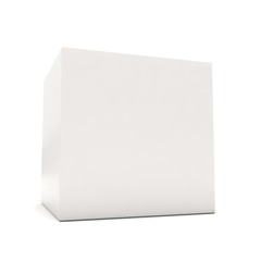 Blank white 3d cube icon in perspective on white background