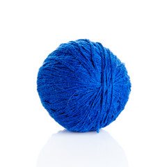 Blue Ball of knitting yarn on a white background
