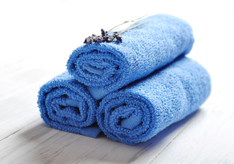 Obraz na płótnie Canvas Blue spa towels pile
