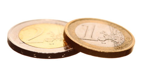european currency euro coins money on white