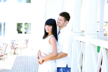 Beautiful young romantic couple, outdoors