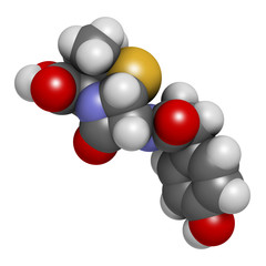 Amoxicillin beta-lactam antibiotic drug, chemical structure.