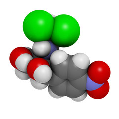 Chloramphenicol antibiotic drug, chemical structure.