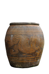 Ancient water jar with dragon isolated.