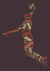Words illustration of a man playing basketball