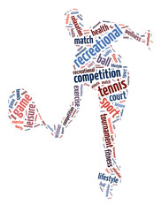 Words illustration of a tennis player in white background