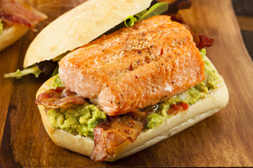 Grilled Salmon Sandwich with Bacon and Guacamole