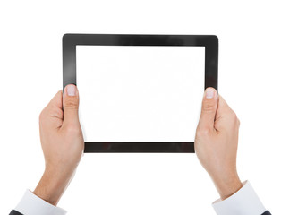 Close-up Of Hand Holding Digital Tablet