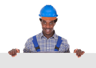 Male Craftsman With Blank Card