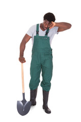 Tired Gardener With Shovel