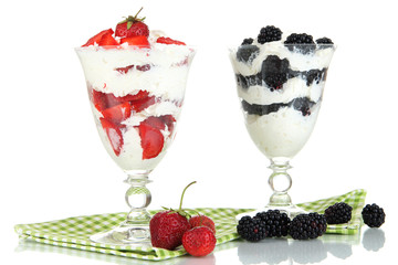 Natural yogurt with fresh berries isolated on white