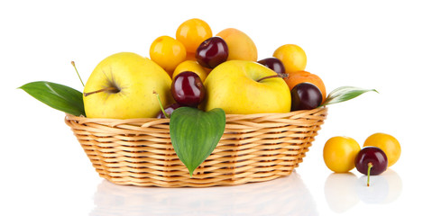 Bright summer fruits in basket isolated on white