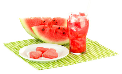Fresh watermelon and glass of watermelon juice isolated on
