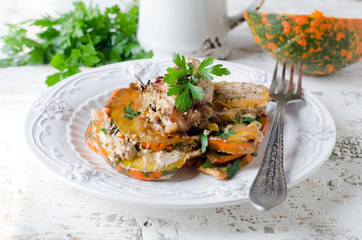 Baked pumpkin with meat