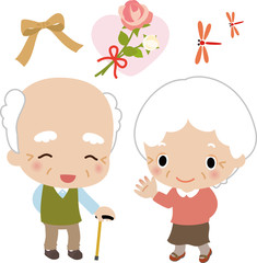 笑顔のおじいさんとおばあさん