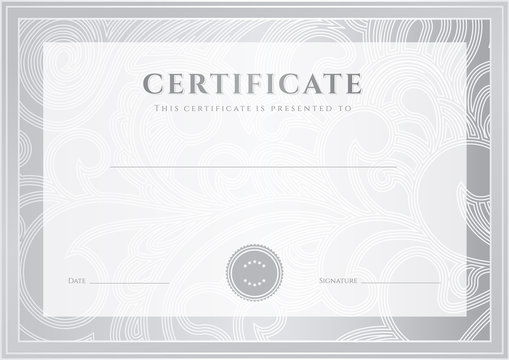 Silver Certificate / Diploma template (award). Floral pattern