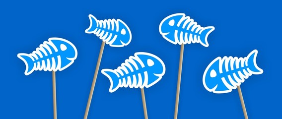 blue fish bone stickers on the stick