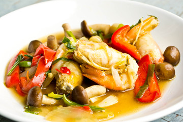 Shrimp seafood dish on the table