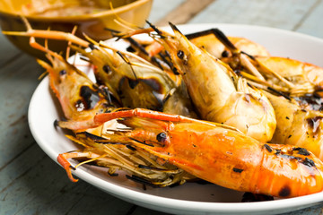 Shrimps on the white plate