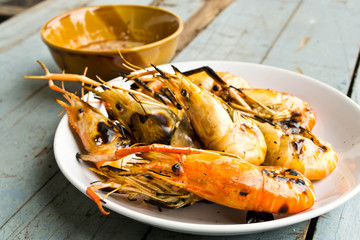 Shrimps on the white plate