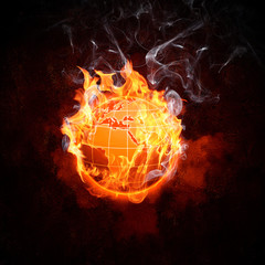 Globe in fire flames