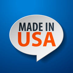 Made In USA 3d Speech Bubble on blue background