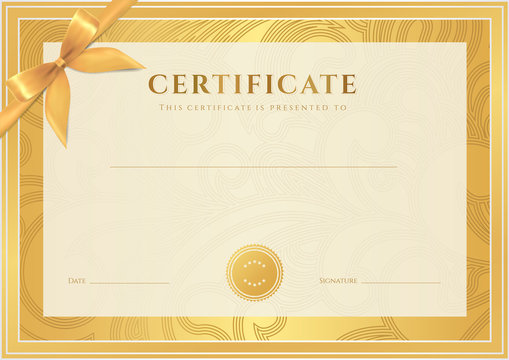 Certificate / Diploma template (award). Floral pattern, bow