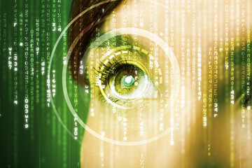 Modern cyber woman with matrix eye