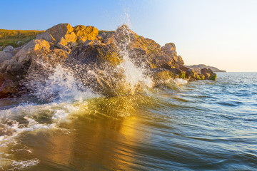 evening rocky sea coast
