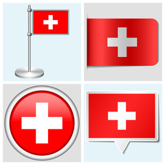 Switzerland flag - set of sticker, button, label and flagstaff