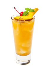 Yellow tropical drink isolated on white background