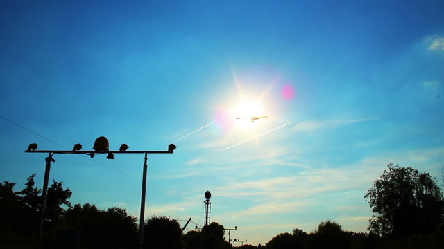 Air combat fighter landing at military airport after mission