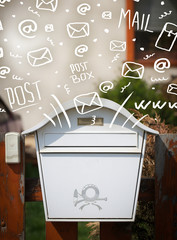 Postbox with white hand drawn mail icons