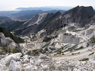 Carrara marble quarries, Italy - view to the sea