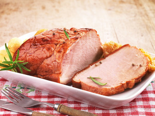 Pork loin on white plate