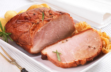 Pork loin on white plate