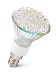 Closeup of LED light bulb isolated on white with clipping path