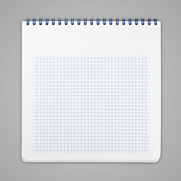 Spiral notebook with squared paper sheets include clipping path