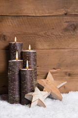 Vierter Advent - Weihnachtskarte mit vier Kerzen - Holz