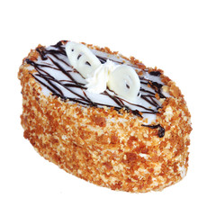 Delicious honey cake with chocolate on the top isolated