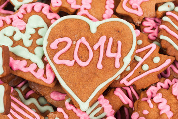 Homemade new year cookie with 2014 number