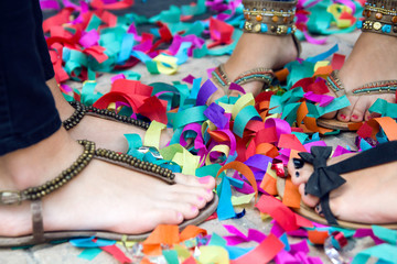 portrait of girls feet at a party