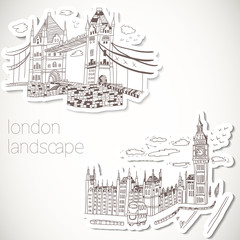 London hand-drawn landscape in vintage style