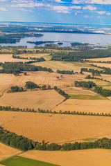 aerial view of harvest field and hay balls