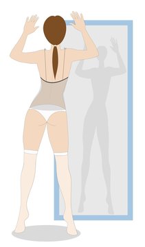 illustrazione di donna davanti lo specchio
