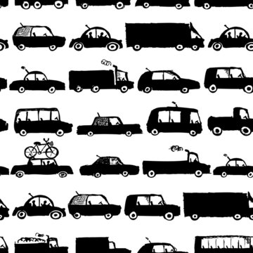 Toy cars collection, seamless pattern for your design