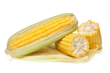 Fresh corn on the cob with water droplets