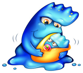 A caring blue monster