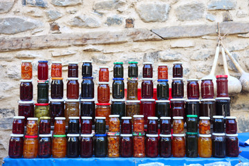 Jam Jars on sale in the open bazaar in Turkey